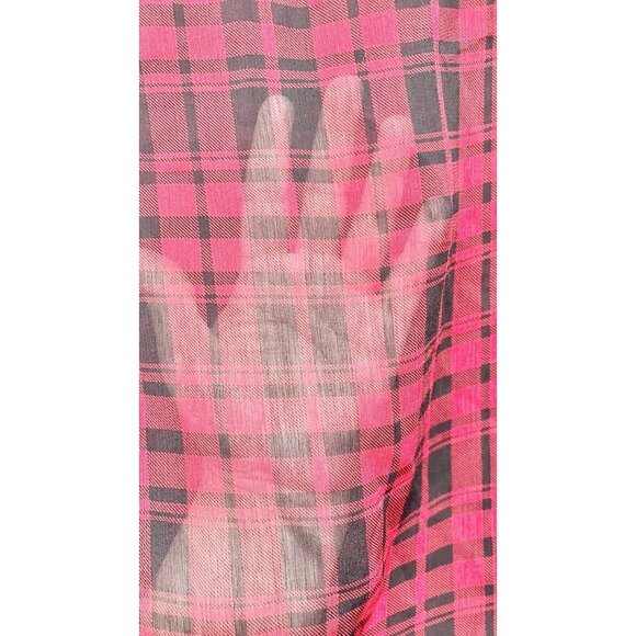 Womens Blouse XL Sheer Plaid Red Casual Lightweight Long Sleeves - Picture 4 of 6